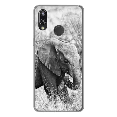 Produktbild von MuchoWow® Handyhülle Schutzhülle Hülle für Huawei P20 Lite (2020) Elefant - Tiere - Gras - Schwarz und weiß Silikon Softcase Handy Hülle - Kartenhalter