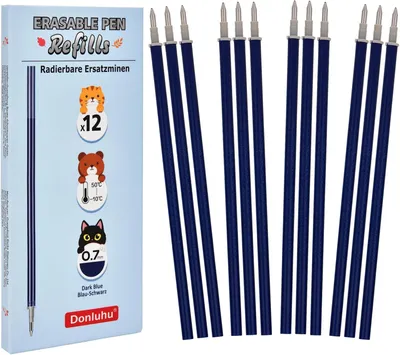 Productafbeelding van Uitwisbare vullingen blauw-zwart - Set van 12 - Compatibel - Eenvoudig te wischen - Stiftpunt 0,7 mm - Hoogte 13 cm