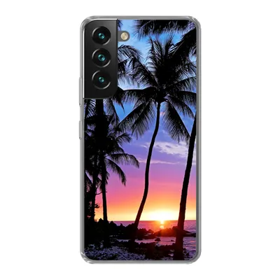 Produktbild von MuchoWow® Handyhülle Schutzhülle Hülle für Samsung Galaxy S22 Plus Der farbenprächtige Sonnenuntergang hinter einer Reihe von Palmen auf Hawaii Silikon Softcase Handy Hülle - Schutzabdeckung
