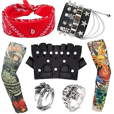 Zdjęcie produktu dla Akcesoria rockowe punkowe kostium tatuaż rękaw bandana czarne 9 szt