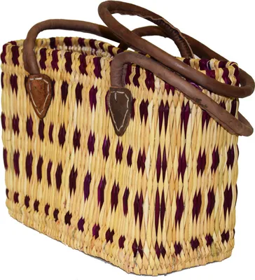 Produktbild von Seegras Tasche klein langer Griff Einkaufskorb Flechtkorb Korbtasche Korb, lila