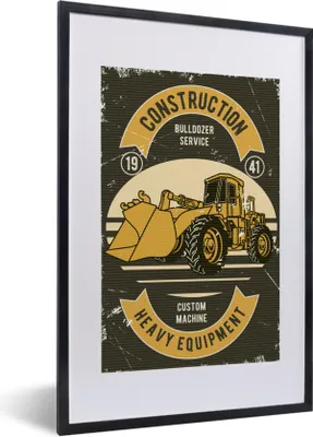 Produktbild von MuchoWow® MuchoWow® Gerahmtes Poster Bulldozer - Retro - Banner - Zitat 40x60 cm - Poster mit zchwarzem Bilderrahmen - Poster in Rahmen