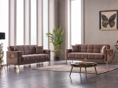 Produktbild von Komplette Dreisitzer Couch Polstersofa Stoff 3 Sitzer Sofa Braun 2tlg
