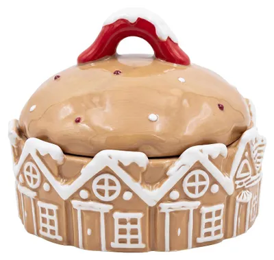 Productafbeelding van Clayre & Eef voorraadpot bruin, keramiek, huisjesmotief
