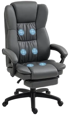 Productafbeelding van Verstelbare draaistoel met voetensteun, hoofdsteun en massagefunctie, kunstleer, 68,5 x 68,5 x 113-121 cm, donkergrijs
