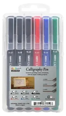Zdjęcie produktu dla Cienkopisy kaligraficzne 3 grubości 6 kolorów - Marvy