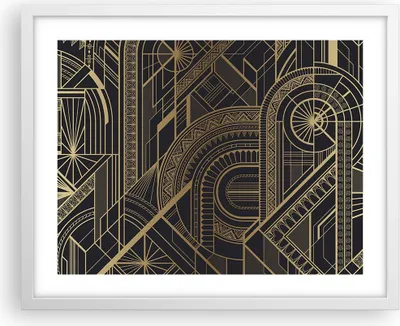 Produktbild von Gerahmtes Poster - Weißer Rahmen - Ornament Gold Schwarz - 50x40 cm - Wand Bild - Wanddeko - Wandbilder - Kunstposter - Wandposter - Bilderrahmen - Bilder - Kunstdruck - P2WAA50x40-4522