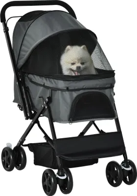 Produktbild von PawHut Hundebuggy Hundewagen Buggy für kleine Hunde und Katzen Haustierwagen Pet Stroller Katzenbuggy Oxford Dunkelgrau 76,5 x 52 x 95 cm