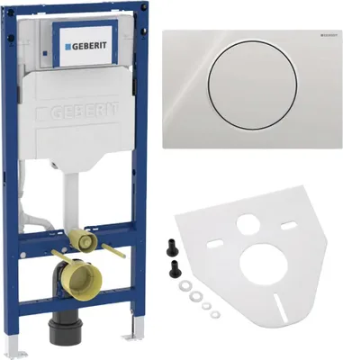 Produktbild von BADfabrik24 Geberit Duofix Element für Wand-WC, 112 cm, mit Sigma UP-Spülkasten 12 cm + Geberit Sigma10 Betätigungsplatte für Spül-Stopp-Spülung hochglanz verchromt / matt verchromt inkl. Montageset für Wand-WC