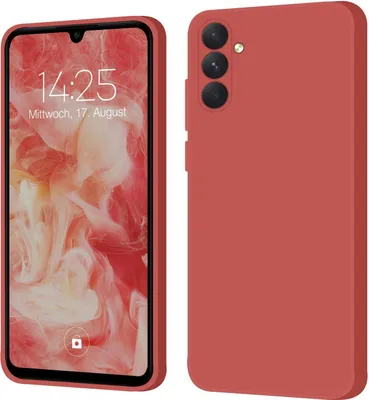A product image showing a smartphone case in red, displayed from the front and back.