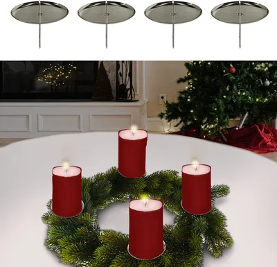 Produktbild von Adventskranz-Stecker 4er Set Kerzenhalter Stecker silber Ø7,5cm Dorn Stumpenkerze Kranzstecker