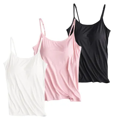 Immagine prodotto di Canottiera da donna con reggiseno integrato - confezione da 3 pezzi, spalline sottili regolabili