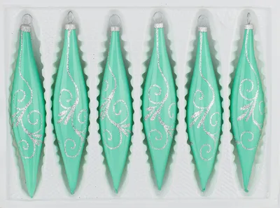 Produktbild von 6 tlg. Glas-Zapfen Set in Hochglanz Modern Mint Silberne Ornamente