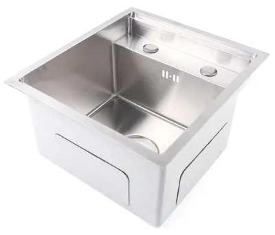 Produktbild von Große Küchenspüle - Einzelbecken Aus Edelstahl 304 - 43x39 cm Einbau-Spülbecken - Tiefes Rechteckiges Becken - Mit Klappbarer Armatur - Aufliegend Oder Flächenbündig - Silber