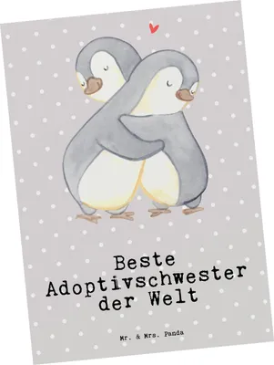 Produktbild von Mr. & Mrs. Panda Postkarte Pinguin Beste Adoptivschwester der Welt - Grau Pastell - Geschenk, Familie, Geschenkidee, Grußkarte, bildkarte, Sister, Postkarten, Kleinigkeit