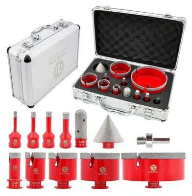 Produktbild von Diamant Fliesenbohrer Set 12 Stück für Porzellan Keramik Marmor Granit 6-110mm + Zubehör