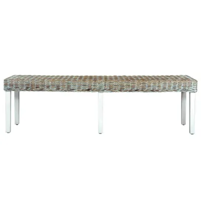 Image de vidaXL Banc 160 cm Blanc Naturel Rotin Kubu et bois massif de manguier