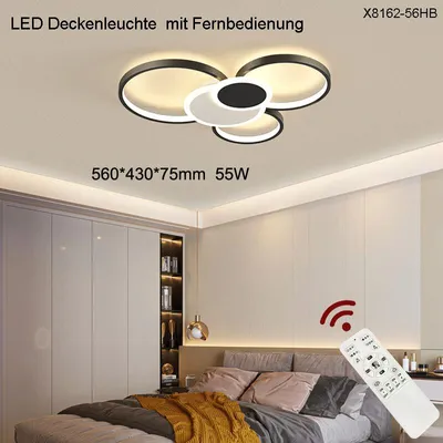 Produktbild von Eurotondisplay LED Deckenleuchte X8162-56cm 55W mit Fernbedienung Lichtfarbe/ Helligkeit einstellbar dimmbar schwarz lackierte Metallrahmen Deckenlampe