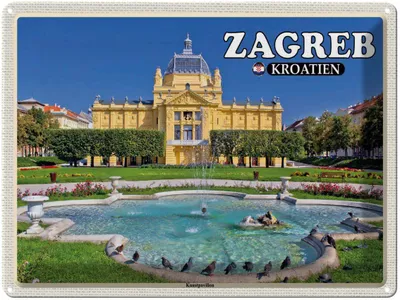 Produktbild von vianmo Blechschild 30x40 cm Zagreb Kroatien Kunstpavillon Bildmotiv Reisemotiv Abenteuer Reisen