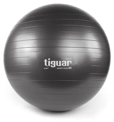 Image de tiguar Safety Plus Balle de gymnastique 65 cm (graphite) Système anti-burst, anti-allergique, sans phtalate, sans latex, grande capacité de charge, pour la rééducation, le fitness & l'entraînement de grossesse