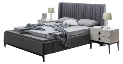 Produktbild von Bett Design Doppelbett Betten Polster Schlafzimmer Möbel Hotel Bettrahmen Grau