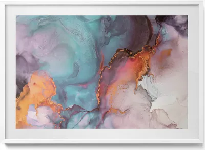 Produktbild von Türkis-goldener Marmor– Wandbild mit Rahmen – Gerahmtes Bild  – Wanddekoration – 100x70 cm –  Weiß Rahmen