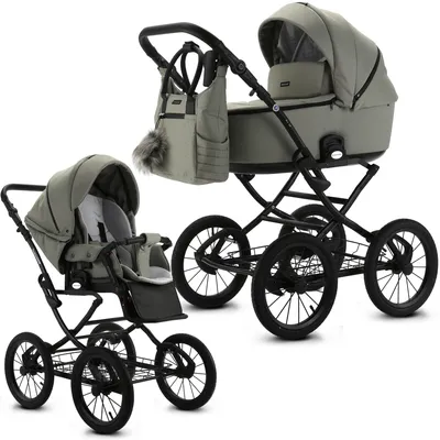Produktbild von Knirpsenland Retro Style 2.0 Kombi Kinderwagen mit Babywanne und Sportwagenaufsatz 2in1 Oliv