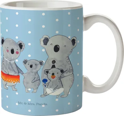 Produktbild von Mr. & Mrs. Panda Becher Koala Familie - Blau Pastell - Geschenk, Family, Mama, kaffeebecher bedruckt, Papa, Teetasse, Schwester, schöne tasse, Koalas