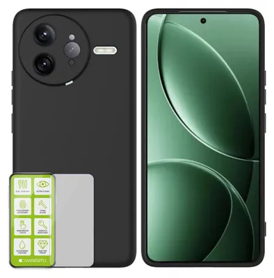 Image de Coque de protection en silicone et TPU pour Xiaomi Poco F7 Ultra, noire + film de protection en verre trempé H9