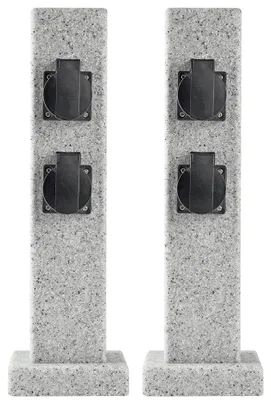Produktbild von 2er Set Außen Steckdosensäule, Steinoptik, Grau, 4-fach, IP44