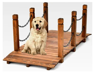 Produktbild von Holzbrücke mit Geländer, Gartenbrücke für Teiche und Bäche, belastbar bis 120 kg, Dekobrücke für Garten und Bauernhof, 150x67x55 cm