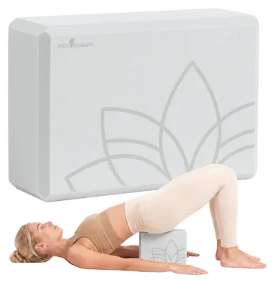 Zdjęcie produktu dla Kostka do jogi, klocek do pilatesu, blok do ćwiczeń, bloczek do fitnessu, 23 x 15 x 7,5 cm, piankowa, jasnoszara