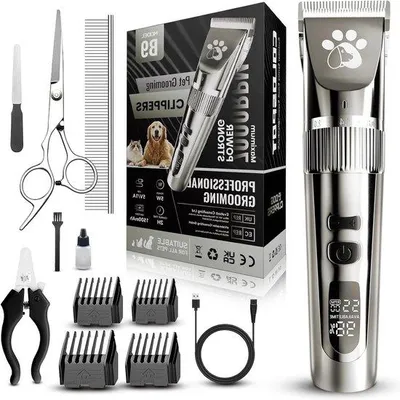 Image de Kit professionnel de toilettage pour chiens - Tondeuse sans fil silencieuse à 4 vitesses, accessoires de toilettage et brosse pour chiens (noir)