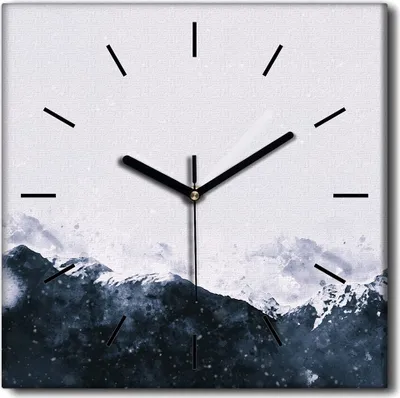 Produktbild von Coloray Uhr auf Leinwand 30x30 cm Wand Uhr Dekoration Wohnzimmer Segeltuch schwarze Hände -Winter-Aquarell-Berge.