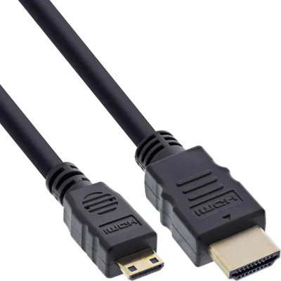 Produktbild von InLine High Speed HDMI Mini Kabel, Stecker A auf C, verg. Kont., schwarz, 1,5m, 1,5 m, HDMI Typ A (Standard), HDMI Type C (Mini), 10,2 Gbit/s, Schwarz