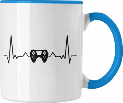 Produktbild von Trendation - Gamer Herzschlag Tasse Geschenkidee Gamer Jungs (Blau)