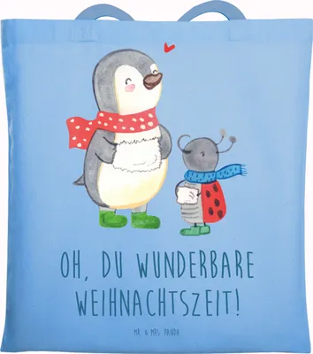 Produktbild von Mr. & Mrs. Panda canvas tasche Smörle Winterzeit - Sky Blue - Geschenk, Jutebeutel, Shopping, Weihnachtszeit, Weihnachtsgruß, Einkaufstasche, Weihnachten Grüße, Tote Bag