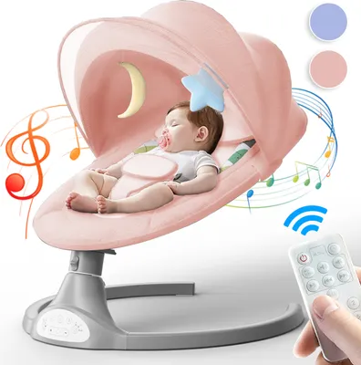 Produktbild von Elektrische Kinderschaukel, Babywippe Elektrisch Mit Schaukelfunktion, bluetooth Musik Babywippe mit Mückennetz Babyschaukel Für Neugeborene Im Alter Von 0-18 Monaten Pink
