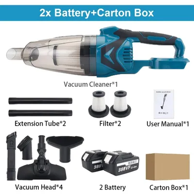 Productafbeelding van 5-in-1 draadloze handstofzuiger - Geschikt voor gebruik in huis en auto - 18V - Compatibel met Makita - Inclusief 2 accu's