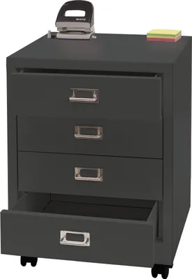Produktbild von Rollcontainer HWC-L49, Schubladenschrank Stahlschrank Aktenschrank, Metall 55x40x41cm 4 Schubladen - dunkelgrau