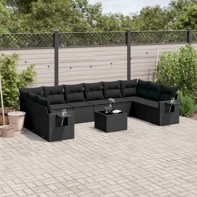 Produktbild von 11-tlg. Garten-Sofagarnitur mit Kissen Schwarz Poly Rattan 3253012
