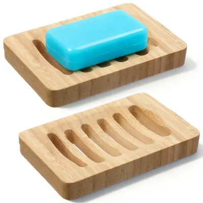 Produktbild von 2 Stück Bambus Seifenschale mit Ablauf, Handgefertigt, für Dusche & Waschbecken
