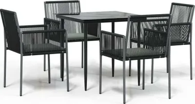 Image de vidaXL Ensemble de jardin 5 pièces avec coussins Noir Poly Rattan & Acier