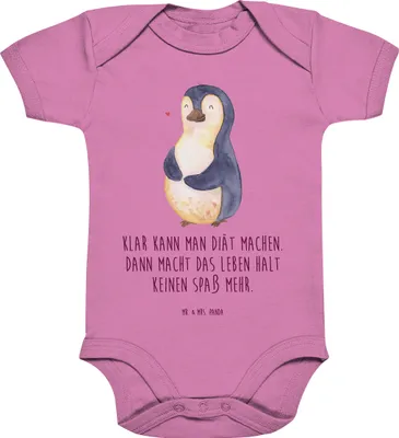 Produktbild von Mr. & Mrs. Panda Babybody Pinguin Diät 1. - 3. Monat - Bubble Gum Pink - Geschenk, Einteiler, Strampler Baby, glücklich, babykleidung body, strampelanzug, Abnehmen