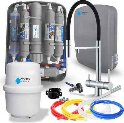 Image de Robinet de cuisine 3 voies Ari HighFlex avec raccord pour filtre à eau, bec pivotant et douchette, chrome, laiton