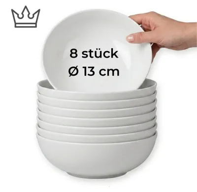 8er-Set Premium Porzellan Schüssel Ø13 cm – Elegante Schale für feine Vorspeisen und Beilagen