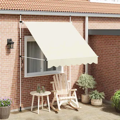 Produktbild von vidaXL Markise Cremeweiß, 200 cm Breite, 120 cm Ausfall, 200-300 cm Montagehöhe, 16 mm Stangendurchmesser, 125 cm Handkurbellänge, Einziehbar, Handbetrieben, Wasser- und schmutzabweisend, UV- und witterungsbeständig, Höhen- und winkelverstellbar, PU-beschichtetes Textilgewebe, Stahlrahmen, pflegeleicht, leichte Montage