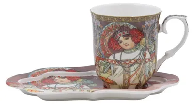Produktbild von HOME ELEMENTS Porzellanbecher 360 ml mit Untersetzer, Mucha Autumn