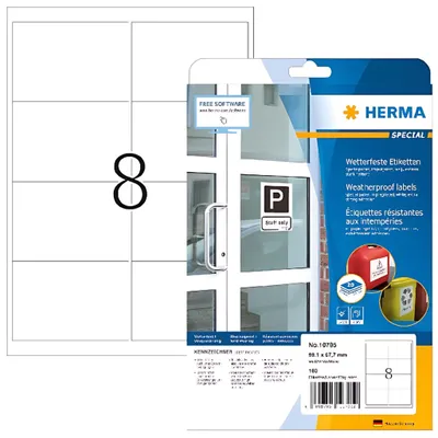 Zdjęcie produktu dla HERMA 10795, Biały, Zaokrąglony prostokąt, Na stałe, A4, Uniwersalne, Papier