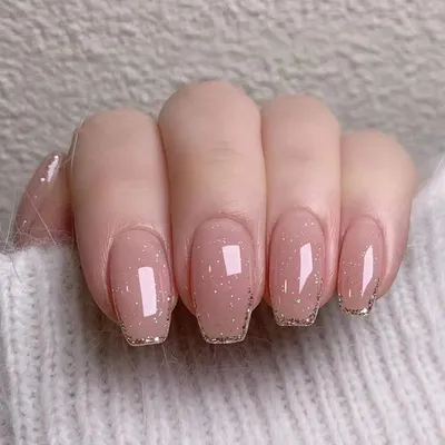 Produktbild von Künstliche Nägel zum Aufkleben, Sargform, Nude Rosa Glitzer, 24 Stück, Acryl Full Cover